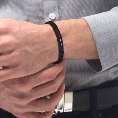 Bracelet Acier & Email Noir, Longueur 20 cm ajustable - Tommy Hilfiger