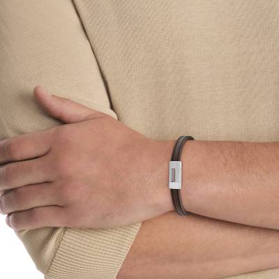 Brown Leather & Steel CK Exposed Bracelet, Length 19,50 cm - 35100021 - Calvin Klein