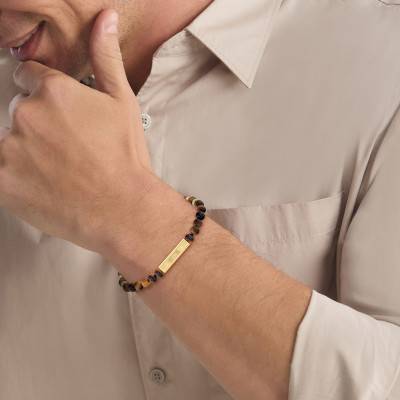 Mixed Beads Gold-Tone Stainless Steel & Tiger's Eye Bracelet, Length 18 cm - 35000576 - Calvin Klein