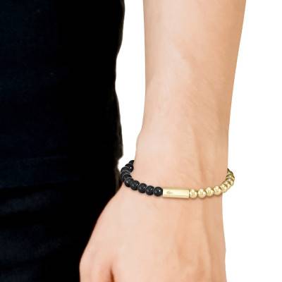 Gold-Tone Stainless Steel Scottie Beads Bracelet, 18 cm Diameter - 2040247 - Lacoste