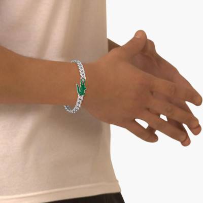 Steel Curb Chain Arthor Bracelet, Adjustable Length 19 cm - 2040226 - Lacoste
