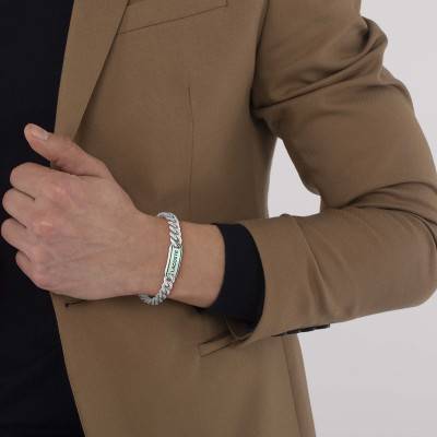 District Curb Chain Stainless Steel ID Bracelet, 19 cm Length - 2040224 - Lacoste
