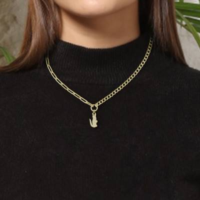 Collier Crocodile Lacoste Acier Doré, Maille Gourmette & Crocodile, 41 cm - Lacoste