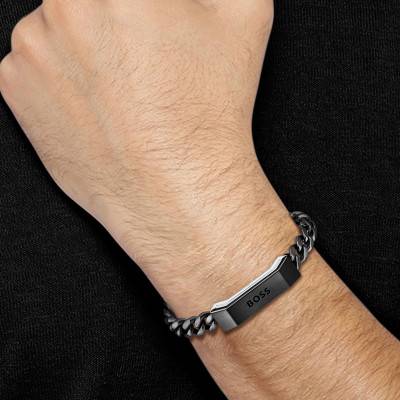 Two-Tone Black & Silver Steel Curb Chain Bracelet, 17.5 cm or 19 cm - 1580316 - Boss