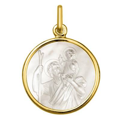 Médaille Saint-Christophe en Or Jaune 750 & Nacre, Diamètre de 16 à 20 mm - Argyor