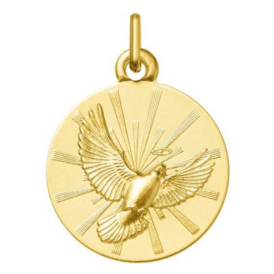 750 Yellow Gold Holy Spirit Medal, 18 mm Diameter - Argyor