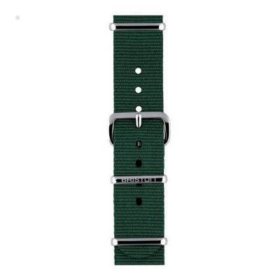 Bracelet Nato 18 mm Vert anglais, Longueur 230mm, Boucle silver - Briston