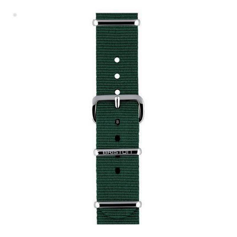 British Green NATO Strap 18 mm, Length 230mm, Silver Buckle - Briston