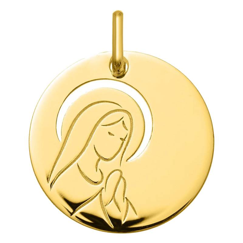 375/1000 Yellow Gold Openwork Praying Virgin Medal, 16 mm Diameter - Emanessence