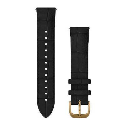 Black Embossed Leather Quick Release Watch Band 24K Gold Buckle 010-12924-22 - Garmin