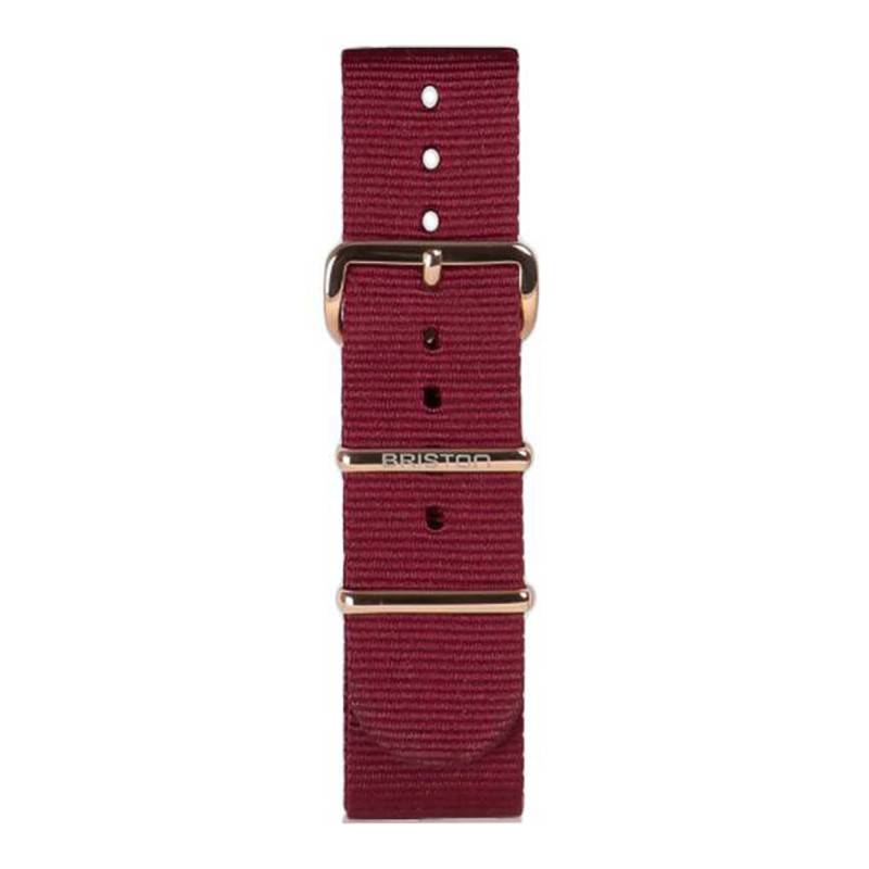 Bordeaux 20 mm NATO Strap, Length 245 mm, Rose Gold PVD Buckle - Briston