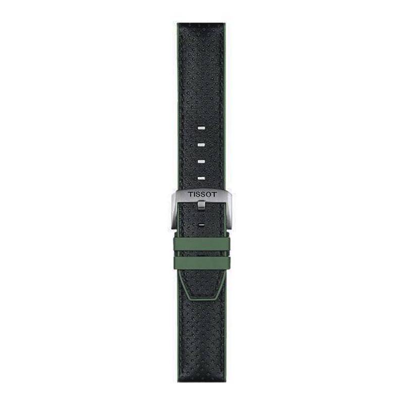 Official Tissot Green Rubber/Black Leather wall clock Strap 22 mm T852046787 - Tissot