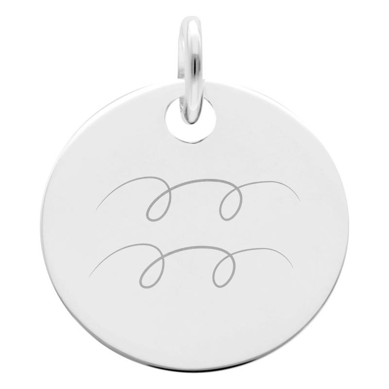 925 Silver Aquarius Symbol Zodiac Medal 19 mm - Lumiosa