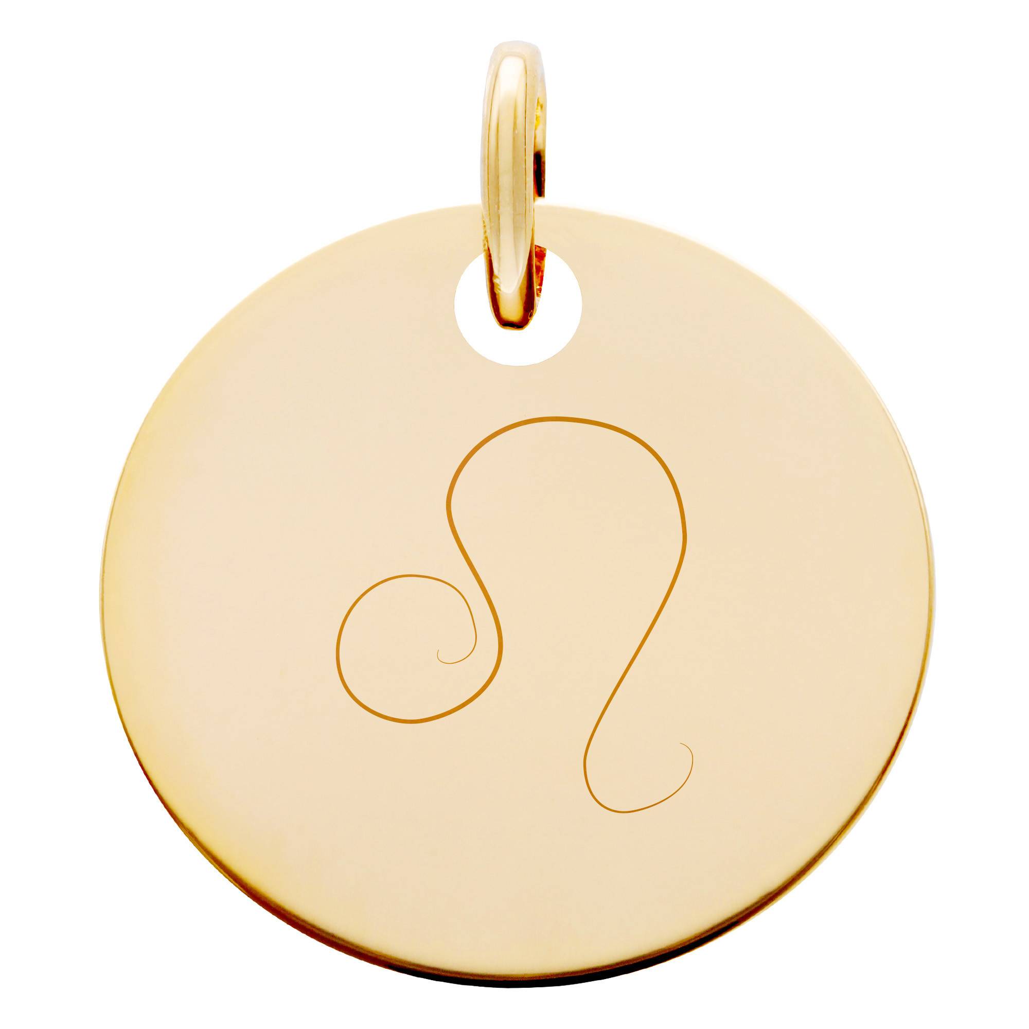 Pendentif Médaille Zodiaque Lion Plaqué Or 15 Mm Diamanté - Chaîne Offerte + Écrin Luxe