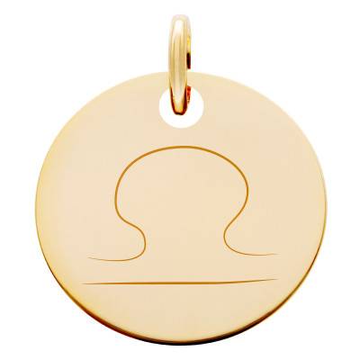 Yellow Gold-Plated Libra Zodiac Medal, 19 mm - Lumiosa