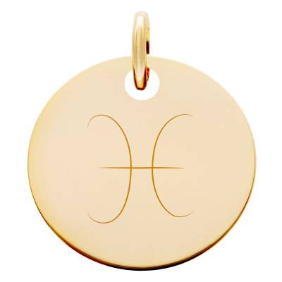 Médaille Zodiaque Poissons Plaqué Or Jaune, Diamètre 19 mm - Lumiosa