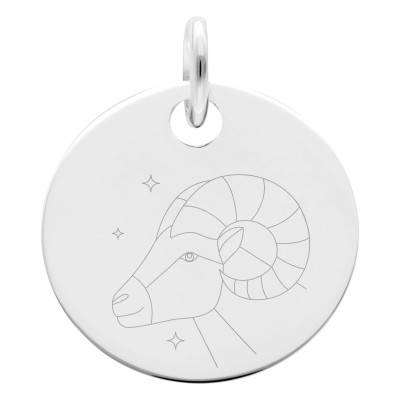 925 Silver Aries & Stars Zodiac Medallion, 19 mm Diameter - Lumiosa