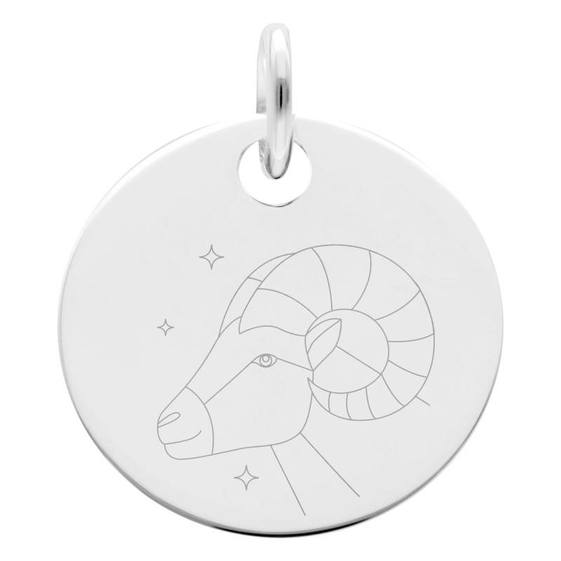 925 Silver Aries & Stars Zodiac Medallion, 19 mm Diameter - Lumiosa