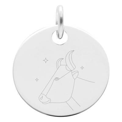 Médaille Zodiaque Taureau & Etoiles en Argent 925, Diamètre 19 mm - Lumiosa