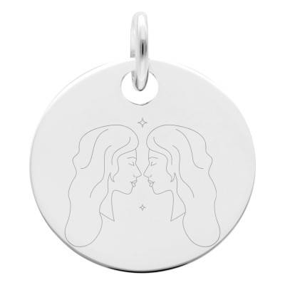 Médaille Zodiaque Gémeaux & Etoiles en Argent 925, Diamètre 19 mm - Lumiosa
