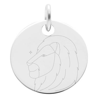 Médaille Zodiaque Lion & Etoiles en Argent 925, Diamètre 19 mm - Lumiosa