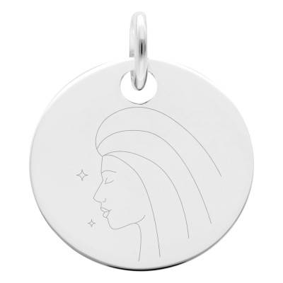 Médaille Zodiaque Vierge & Etoiles en Argent 925, Diamètre 19 mm - Lumiosa