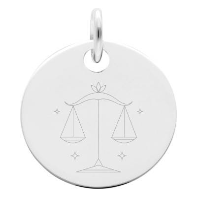 Médaille Zodiaque Balance & Etoiles en Argent 925, Diamètre 19 mm - Lumiosa