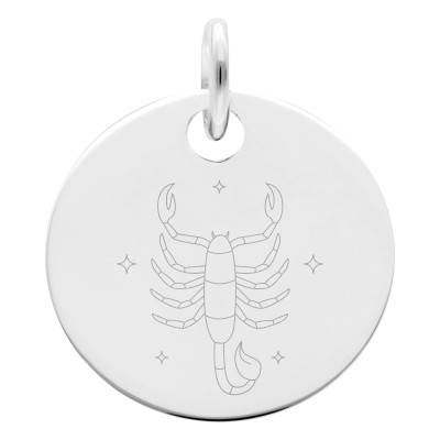 Médaille Zodiaque Scorpion & Etoiles en Argent 925, Diamètre 19 mm - Lumiosa