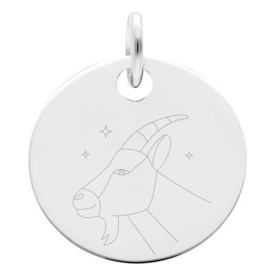 925 Silver Capricorn & Stars Zodiac Medal, 19 mm Diameter - Lumiosa
