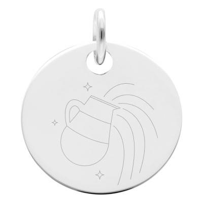 Médaille Zodiaque Verseau & Etoiles en Argent 925, Diamètre 19 mm - Lumiosa