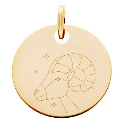 Médaille Zodiaque Bélier & Etoiles Plaqué Or Jaune, Diamètre 19 mm - Lumiosa