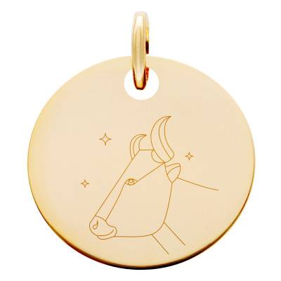 Médaille Zodiaque Taureau & Etoiles Plaqué Or Jaune, Diamètre 19 mm - Lumiosa