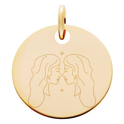 Médaille Zodiaque Gémeaux & Etoiles Plaqué Or Jaune, Diamètre 19 mm - Lumiosa