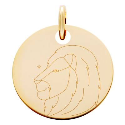 Médaille Zodiaque Lion & Etoiles Plaqué Or Jaune, Diamètre 19 mm - Lumiosa