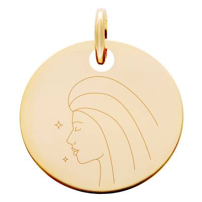 Médaille Zodiaque Vierge & Etoiles Plaqué Or Jaune, Diamètre 19 mm - Lumiosa