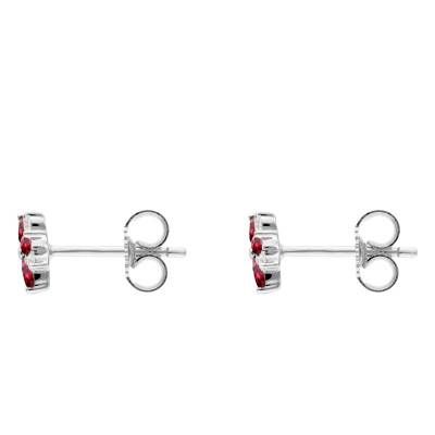 Boucles d'Oreilles Fleurs Rubis, Diamants & Or Blanc 375 ou 750 - Aurora