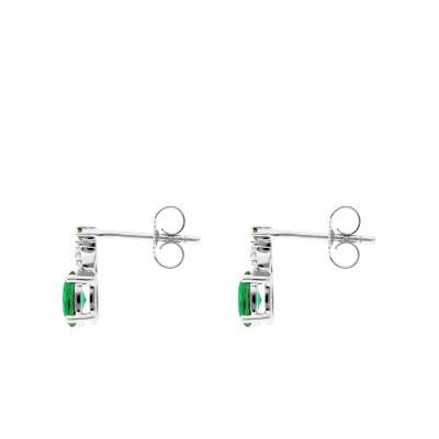 Boucles d'Oreilles Ovales Emeraudes, Diamants & Or Blanc 375 ou 750 - Aurora