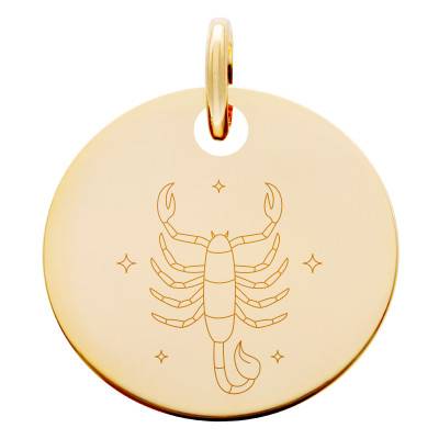 Médaille Zodiaque Scorpion & Etoiles Plaqué Or Jaune, Diamètre 19 mm - Lumiosa