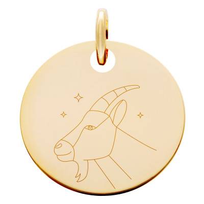 Médaille Zodiaque Capricorne & Etoiles Plaqué Or Jaune, Diamètre 19 mm - Lumiosa