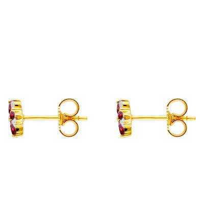 Boucles d'Oreilles Fleurs Rubis, Diamants & Or Jaune 375 ou 750 - Aurora