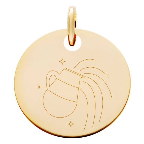 Pendentif Médaille Verseau Zodiaque – Métal Acier Chromé Noir
