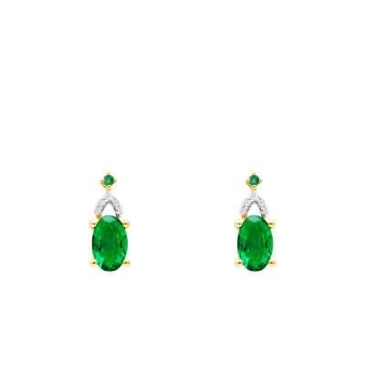 Boucles d'Oreilles Ovales Emeraudes, Diamants & Or Jaune 375 ou 750 - Aurora