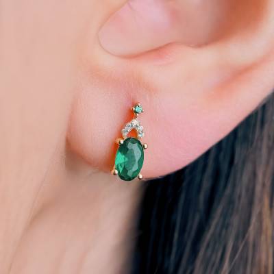 Boucles d'Oreilles Ovales Emeraudes, Diamants & Or Jaune 375 ou 750 - Aurora
