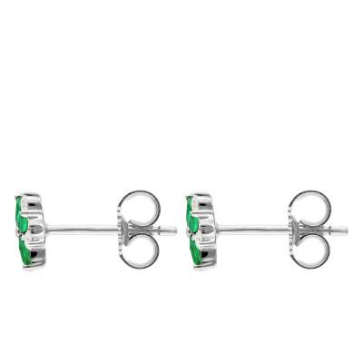 Boucles d'Oreilles Fleurs Emeraudes, Diamants & Or Blanc 375 ou 750 - Aurora