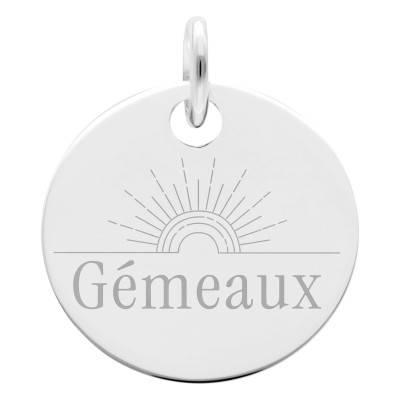 Médaille Zodiaque Gémeaux & Soleil en Argent 925, Diamètre 19 mm - Lumiosa