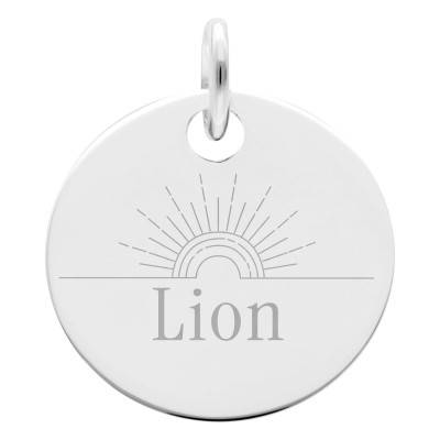 Médaille Zodiaque Lion & Soleil en Argent 925, Diamètre 19 mm - Lumiosa