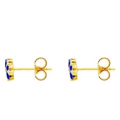 Boucles d'Oreilles Fleurs Saphirs, Diamants & Or Jaune 375 ou 750 - Aurora