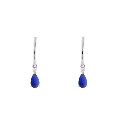 Boucles d'Oreilles Pendantes en Or Blanc 375 ou 750, Saphirs & Diamants - Aurora