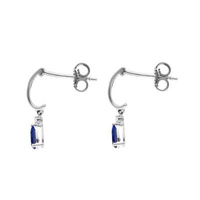 Boucles d'Oreilles Pendantes en Or Blanc 375 ou 750, Saphirs & Diamants - Aurora