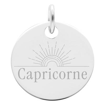 Médaille Zodiaque Capricorne & Soleil en Argent 925, Diamètre 19 mm - Lumiosa
